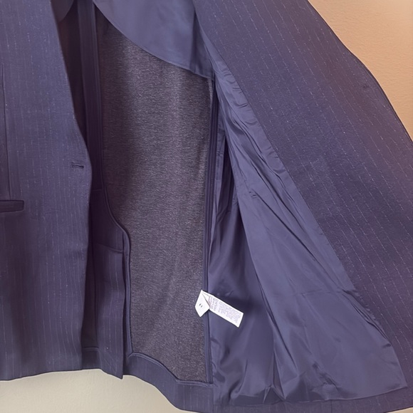 Spanx The Perfect Collarless Navy Pinstripe Single Button Blazer Sz L - Picture 9 of 12